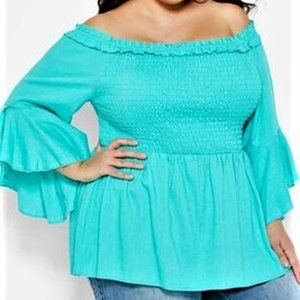 1X 2X 3X Ashley Stewart AQUA smock linen top SHIRT